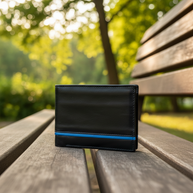 Zauray Premium Black Leather Bifold Wallet with Blue Accent